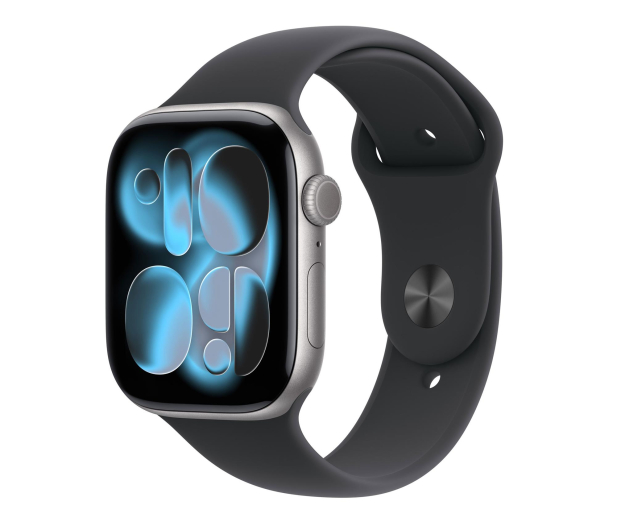 APPLE Watch Series 11 GPS 46mm Aluminiowa koperta (gwiezdna szarość)/ Sportowy pasek (czarny) - rozmiar S/M - 1362405 - zdjęcie
